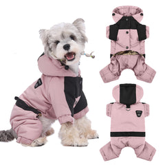 Manteau Duuclume pour chien avec capuche rose protège contre le vent et la neige.