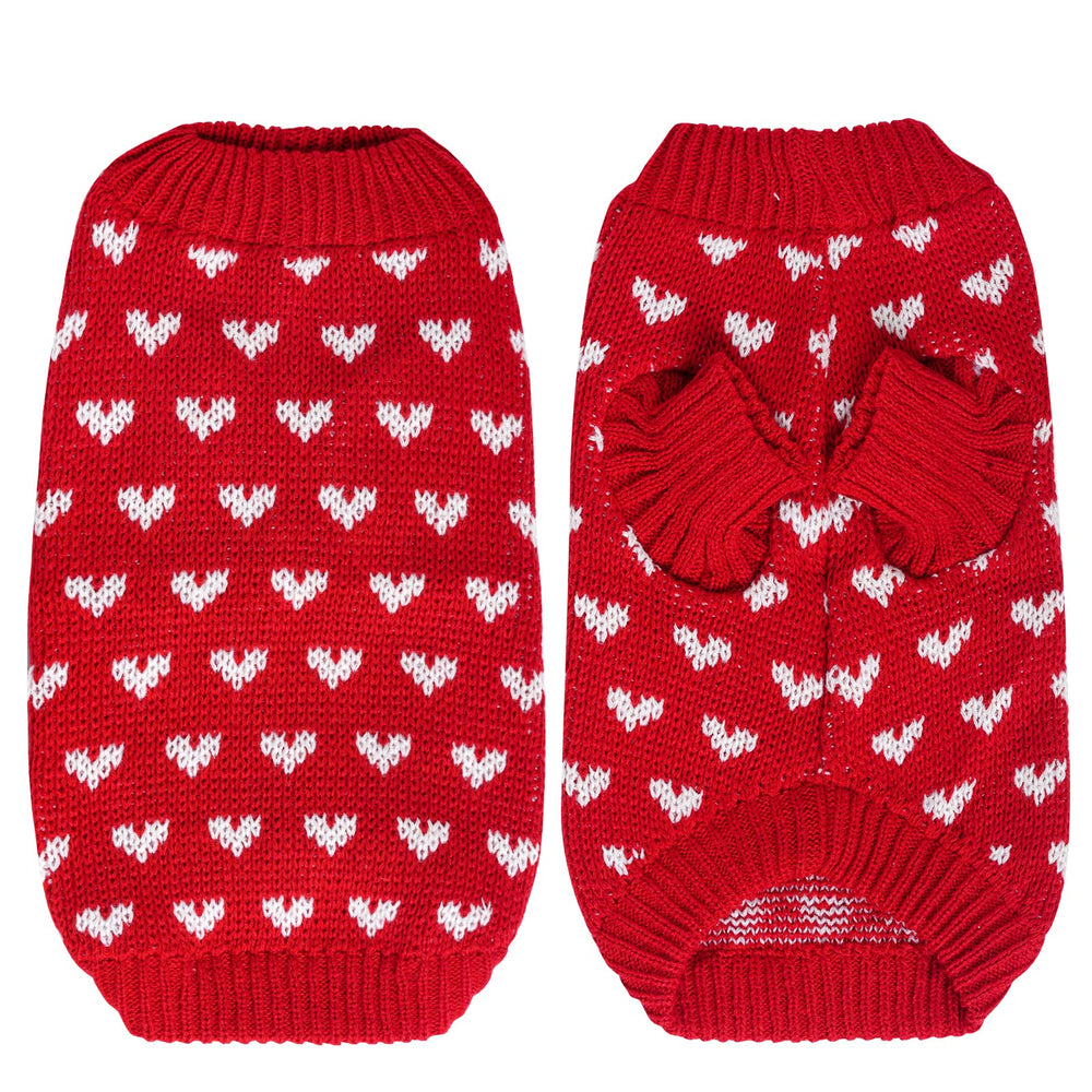 Dxhycc pull chien cœur rouge, vue dos montrant le motif tricoté.
