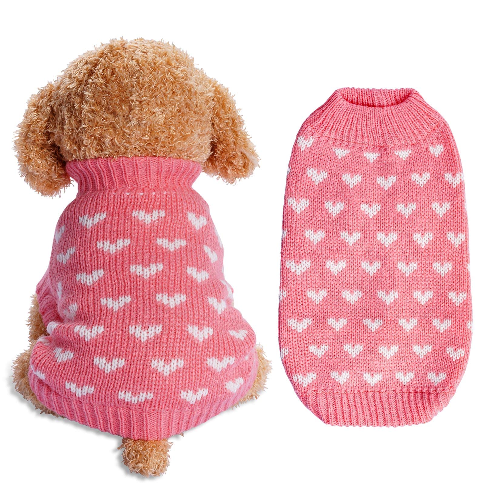 Dxhycc pull-tricot cœur rose pour chien, vue avant, chaleur et style.