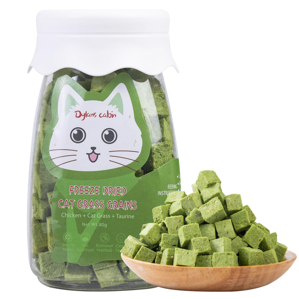 Cubes dentition Dylan's cabin à base d'herbe pour chat, croquants et faciles à mâcher.