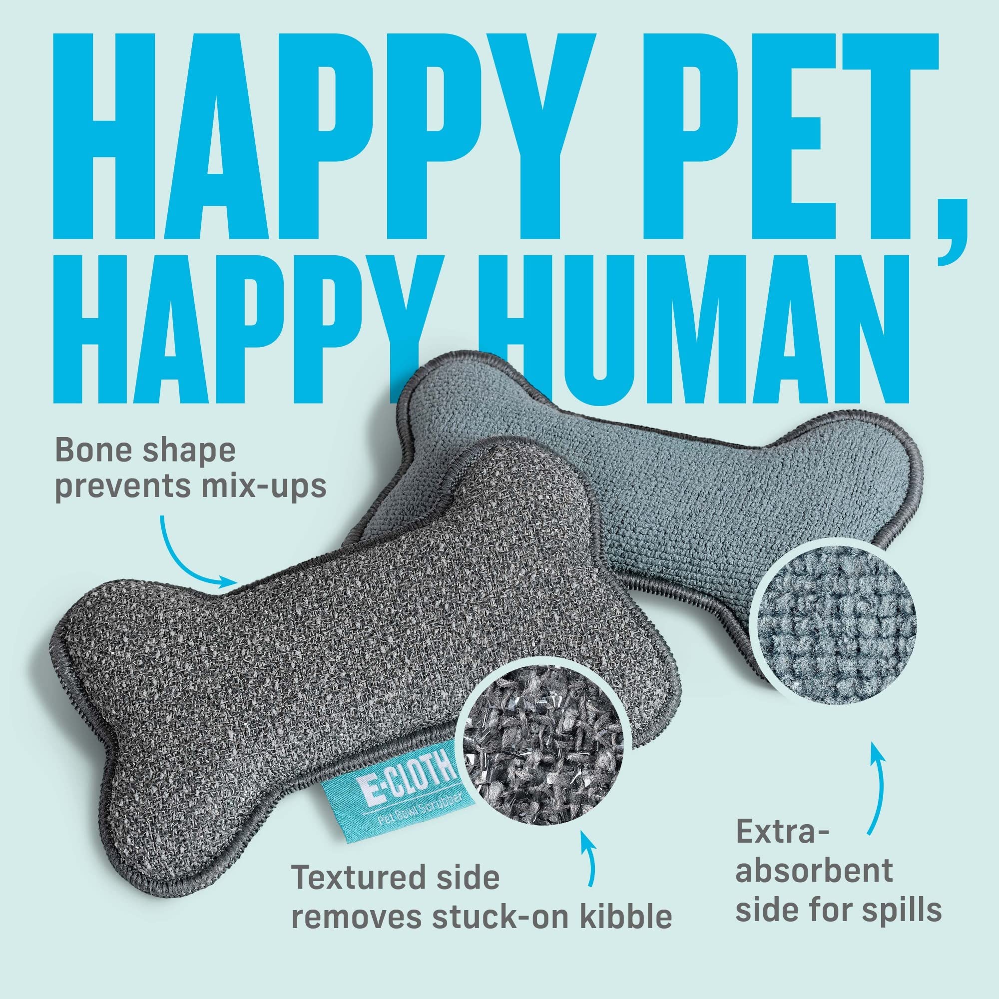 Brosse E-Cloth pour bol animal, face texturée pour déloger les résidus.