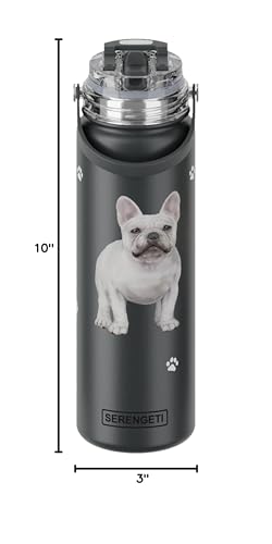 Bouteille Serengeti 24 oz en inox avec impression 3D bouledogue français et bouchon anti-fuite.
