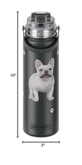 Bouteille Serengeti 24 oz en inox avec impression 3D bouledogue français et bouchon anti-fuite.