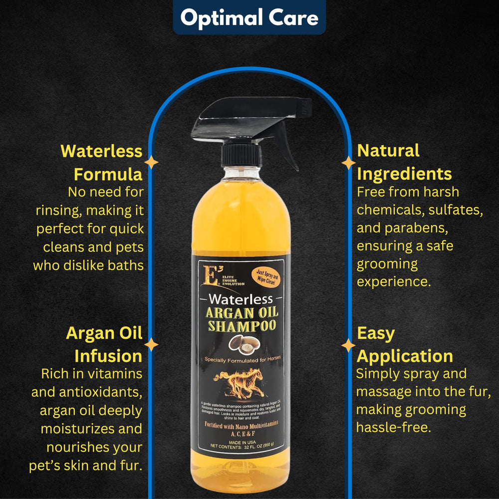 E3 shampoing argan, application facile sur le cheval.