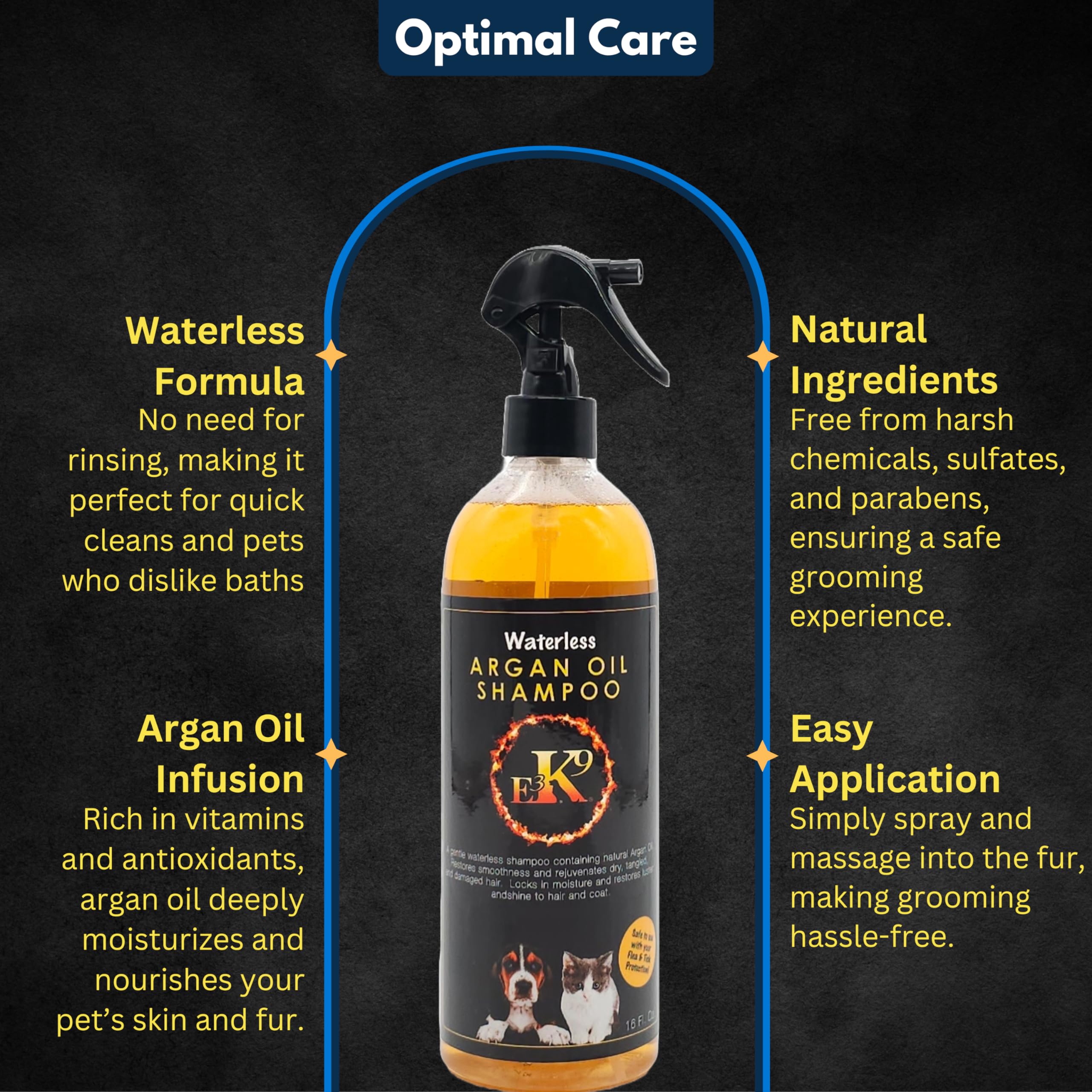Application sur le poil avec le shampoing sans eau E3, pratique.