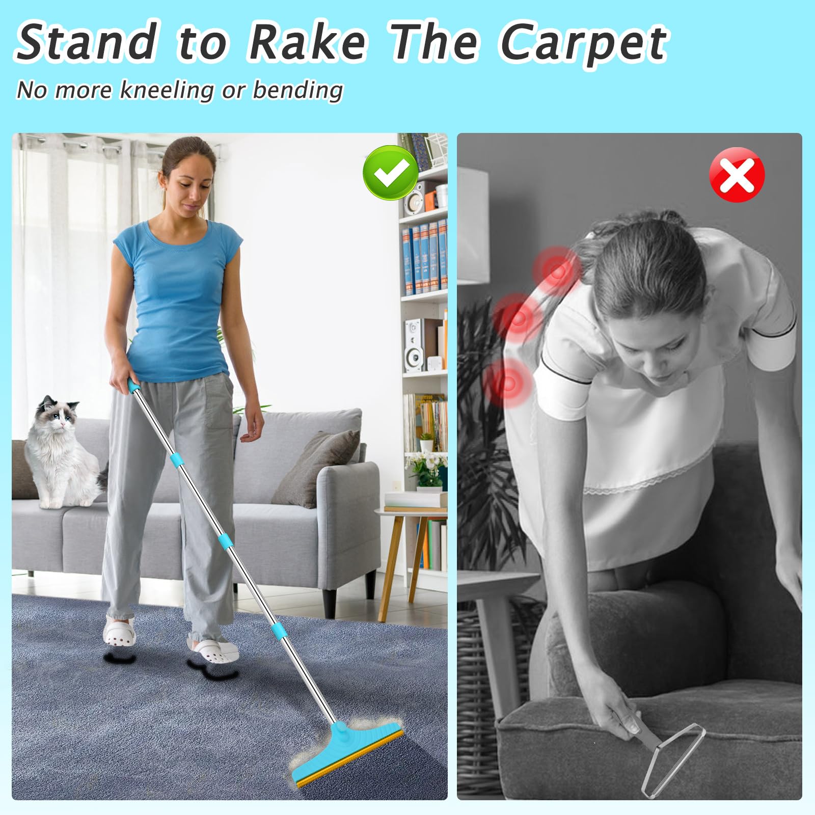 Eaersan ramasseur-poils forme-Y, s'adapte à plus de configurations pour tapis.