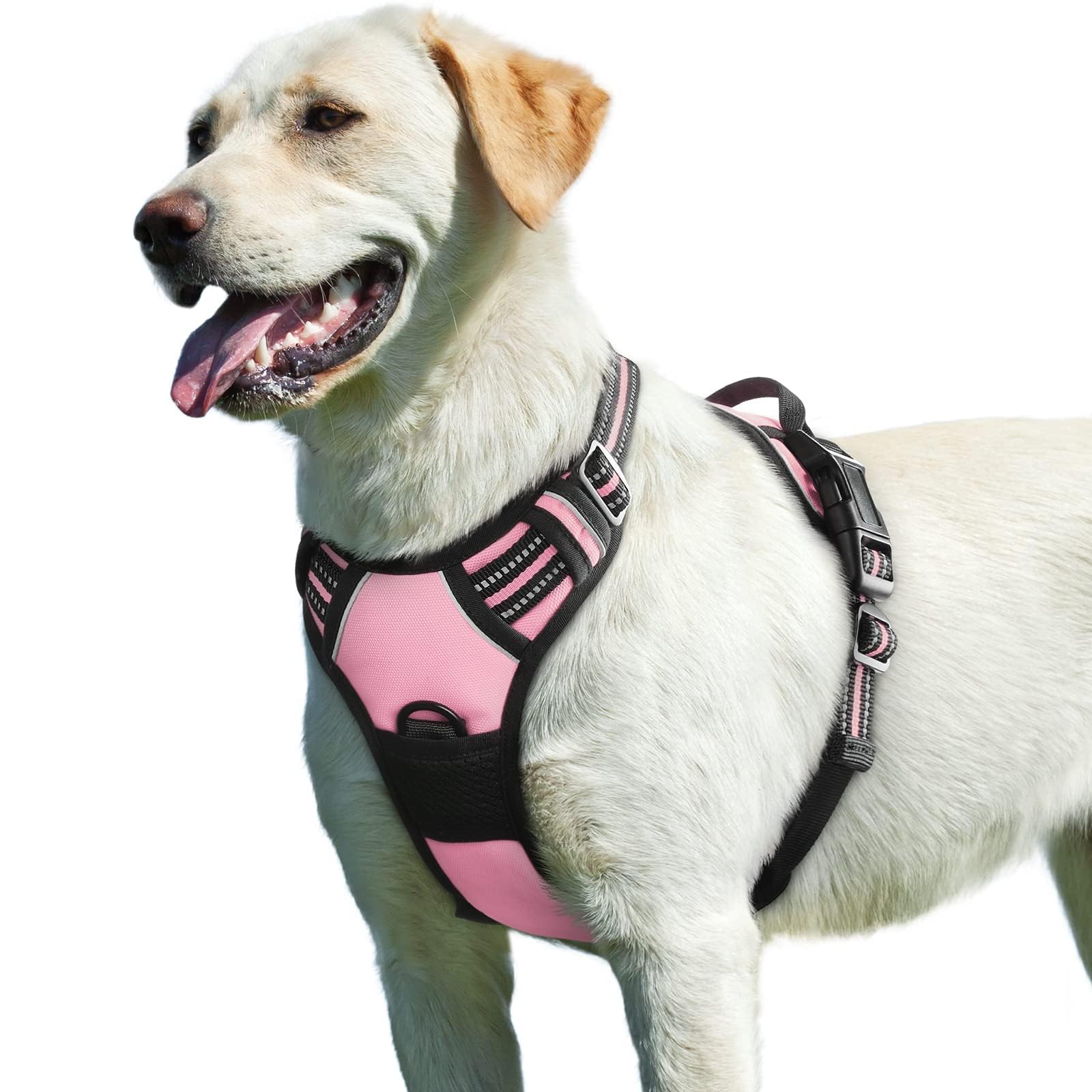 Harnais Eagloo pour grand chien rose — vue avant, confort et contrôle lors des promenades.