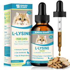 Gouttes Eagou Diary L-Lysine pour immunité féline et bien-être général.