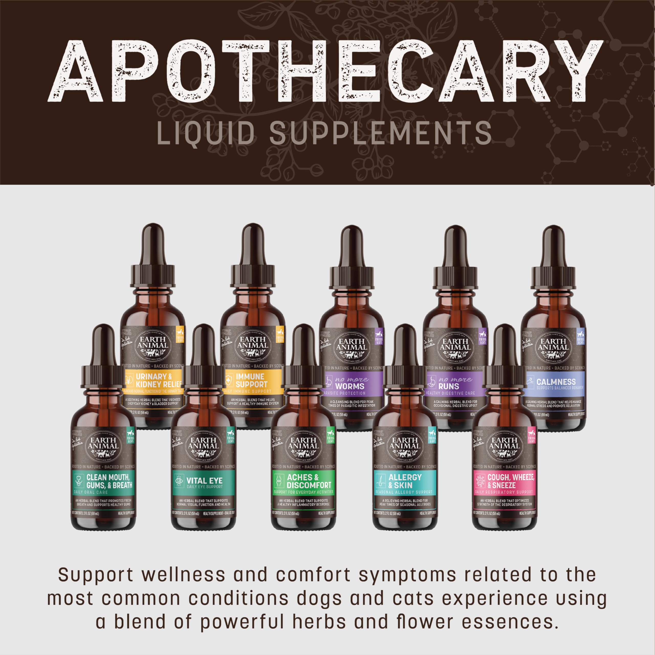 Earth Animal Apothecary extrait herbacé présent dans chaque goutte