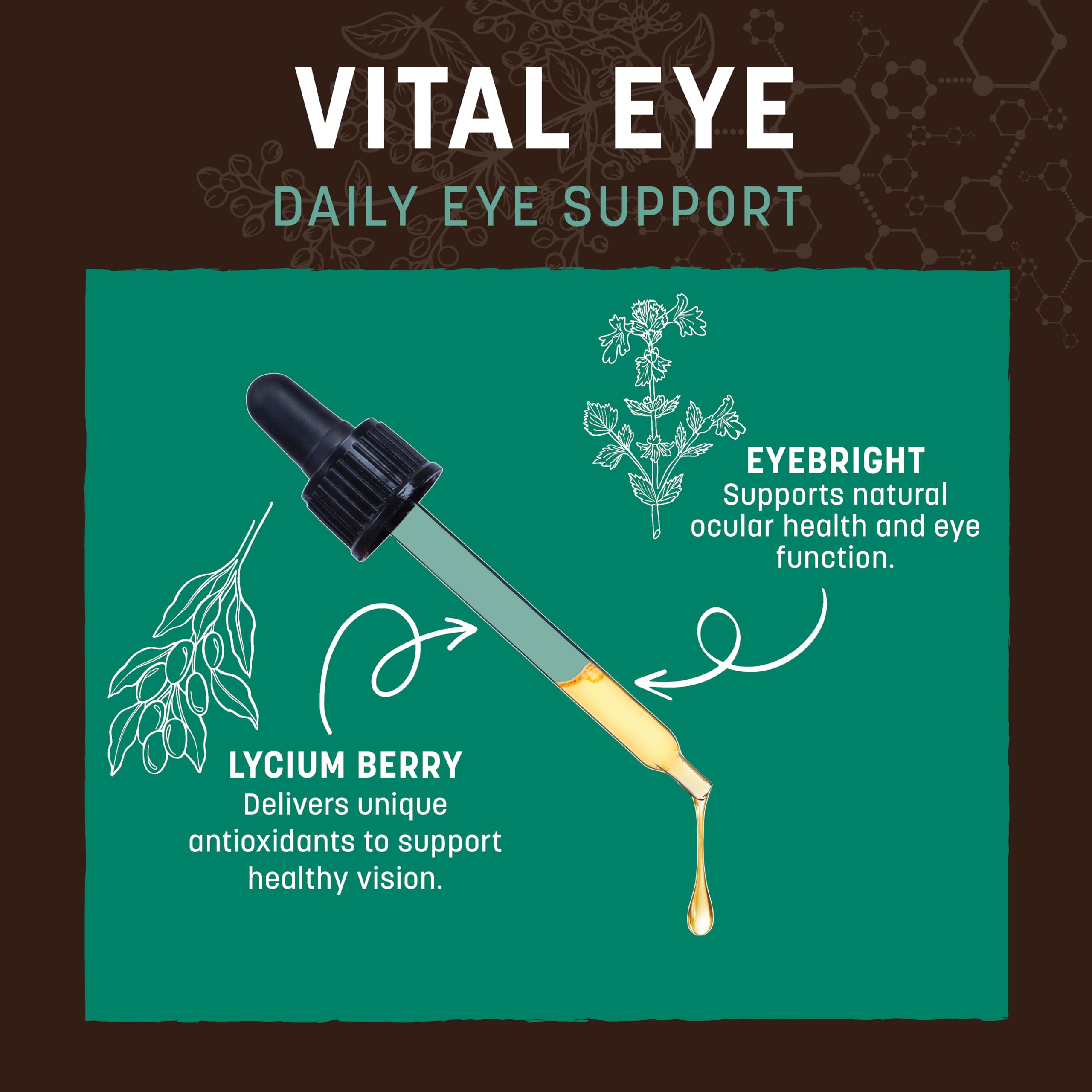 Vital Eye Earth Animal, étiquette et emballage clairs indiquant la qualité.