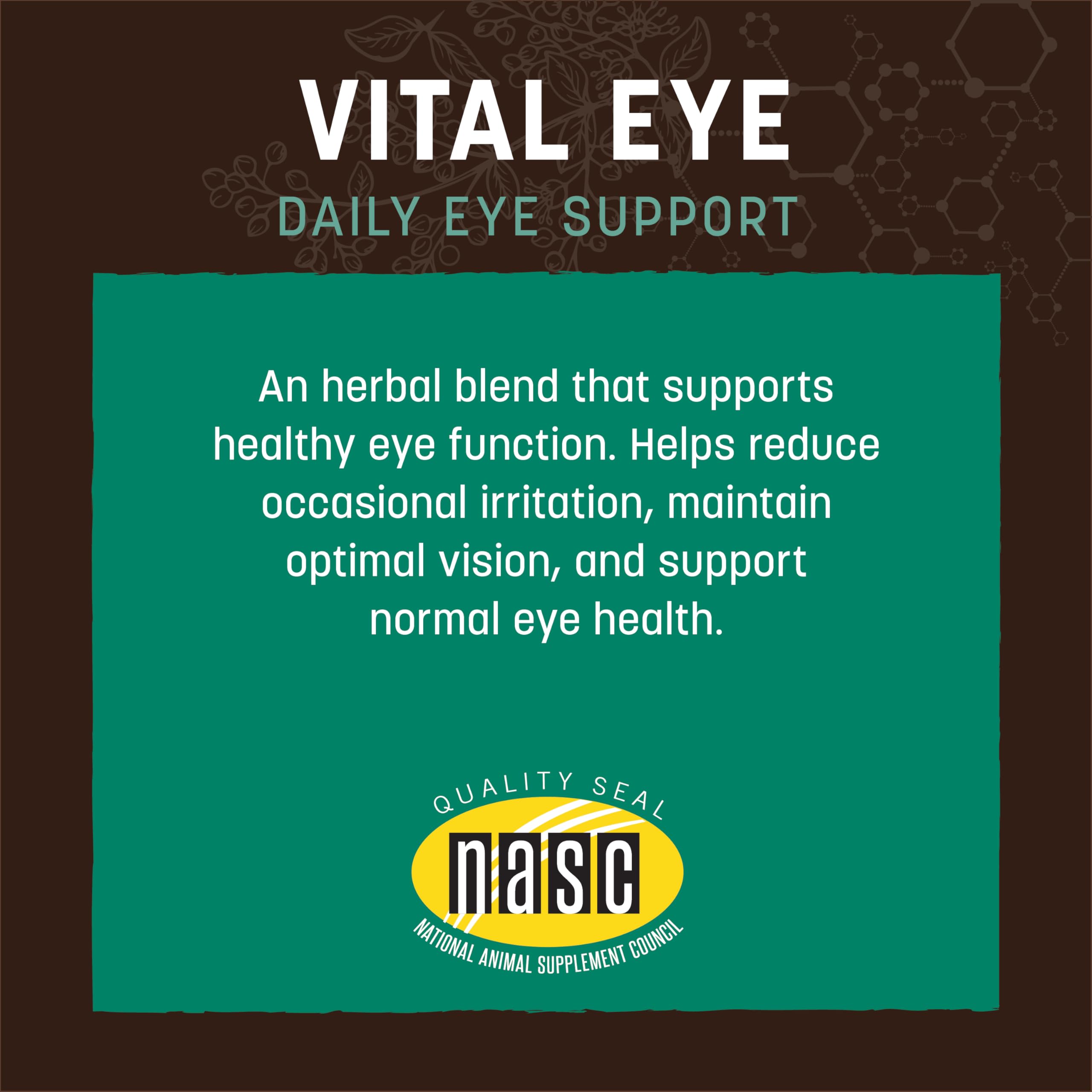 Formulation vétérinaire Vital Eye avec extraits herbacés.