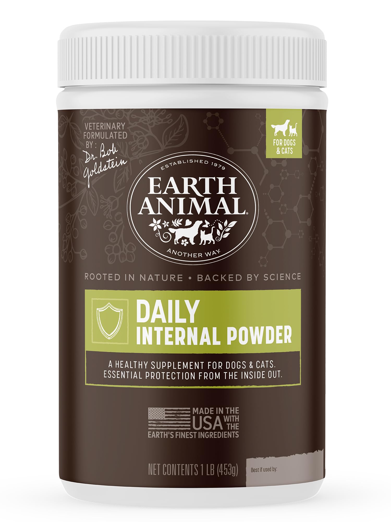 Earth Animal Apothicaire Poudre Interne Quotidienne, repousse les insectes pour chiens et chats.