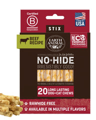 Earth Animal No Hide Stix – emballage 20 pièces; alternative naturelle au cuir pour petits chiens