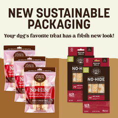 Gros plan sur Earth Animal No Hide Chews, texture naturelle pour chiens moyens.