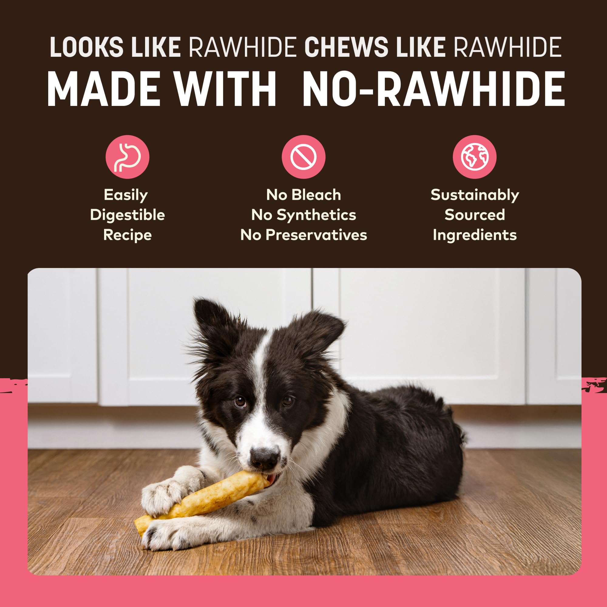 Earth Animal No Hide Chews – rouleaux saumon, idéal pour occuper un chien actif.