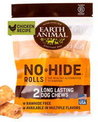 Earth Animal No Hide Chews rouleaux de poulet 2 pièces sans cuir pour petits chiens.