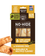 Earth Animal No Hide Chews – rouleaux pour chien moyen, distraction durable et sans cuir.
