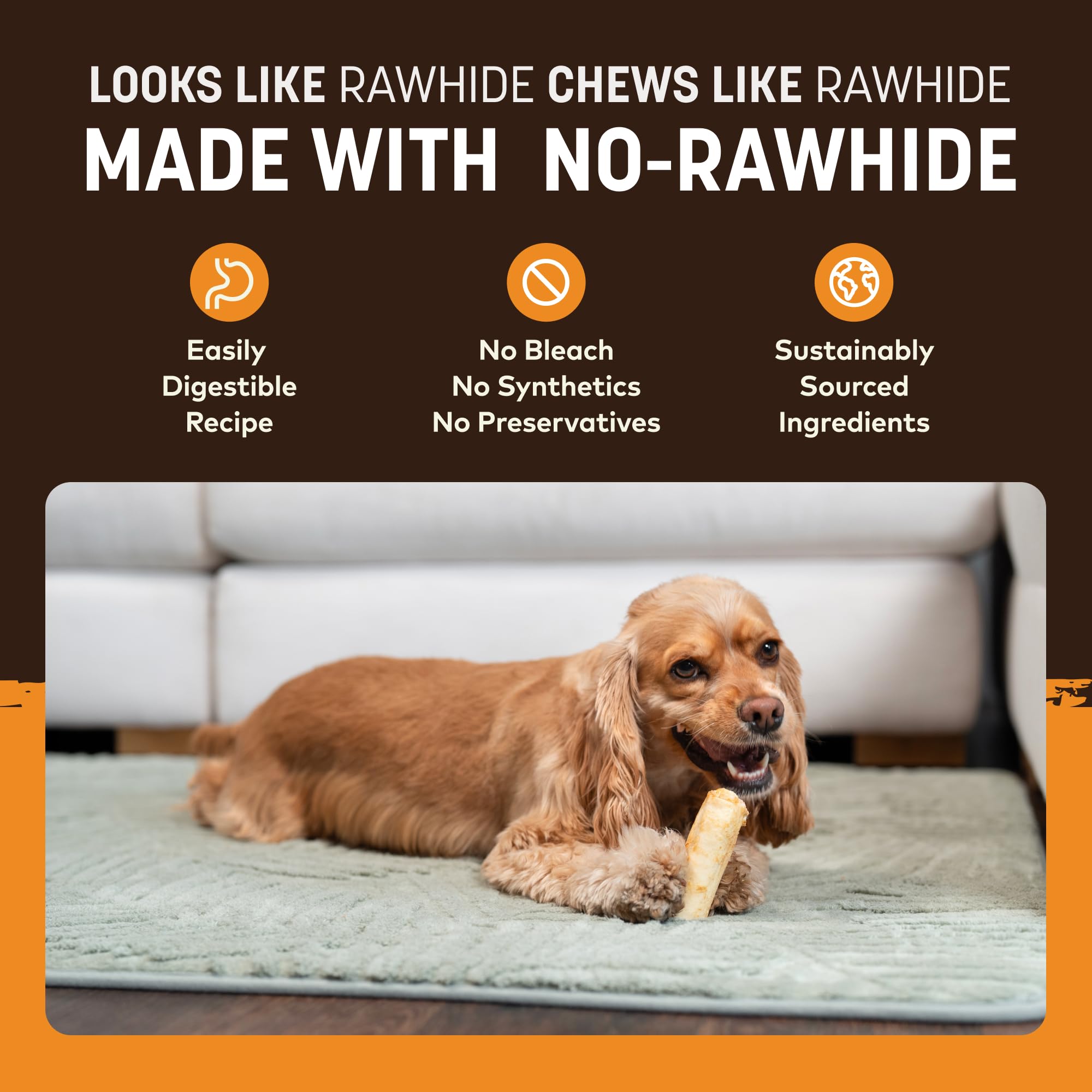 Earth Animal No Hide Chews sans blanchiment et sans conservateurs fabrication américaine.