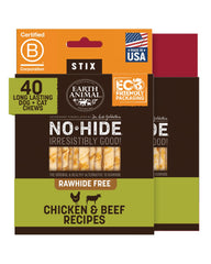 Emballage Earth Animal No-Hide Stix, 40 unités, alternative saine au cuir brut.