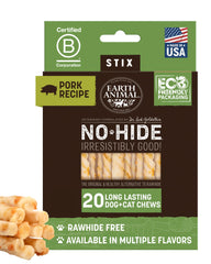 Emballage Earth Animal No Hide Stix montrant des ingrédients naturels.