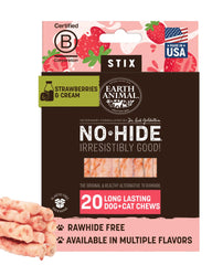 Earth Animal No-Hide Stix fraises et creme, gâterie naturelle pour dents et gencives.