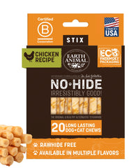 Earth Animal No Hide Stix: paquet de 20 bâtonnets au poulet pour petits chiens.