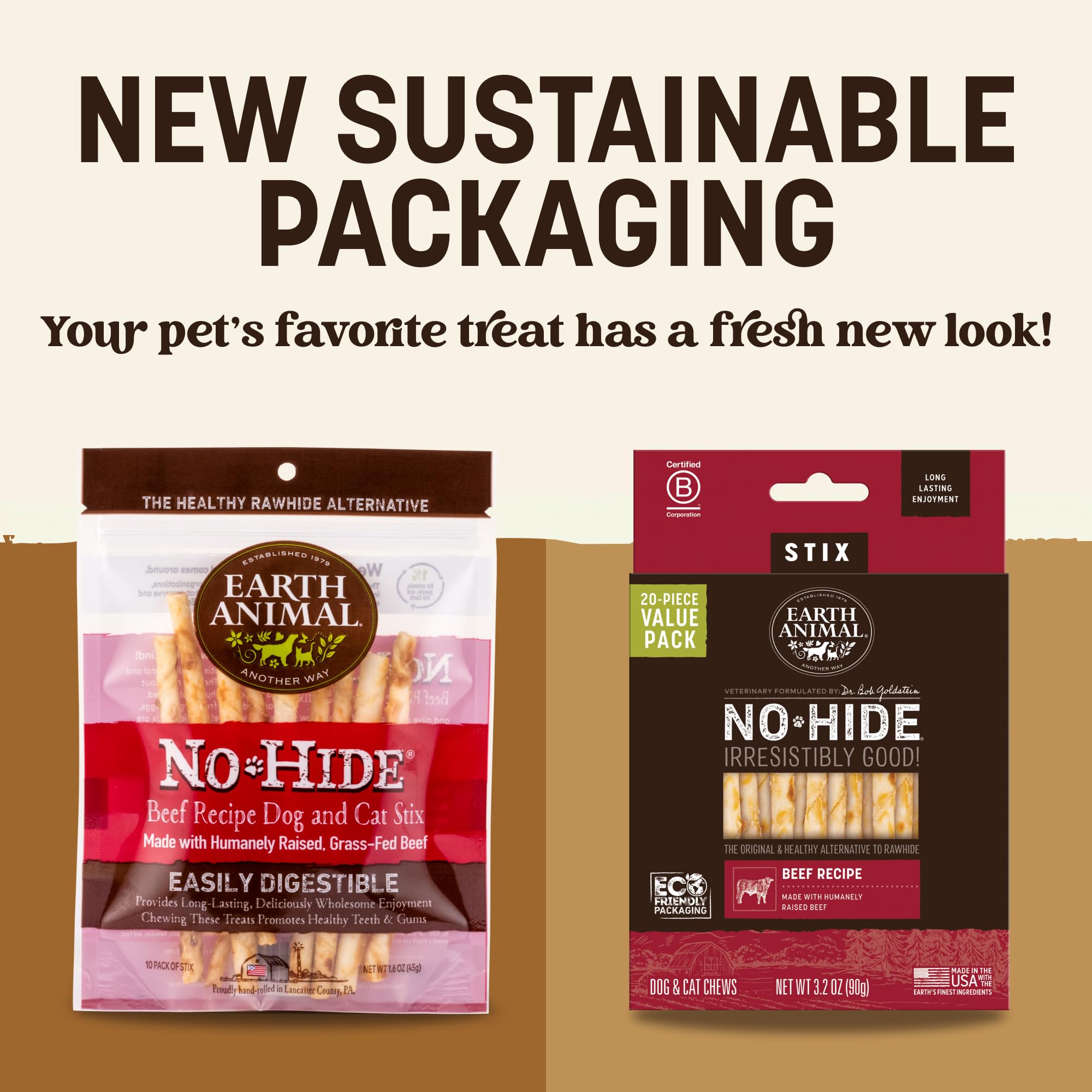 Earth Animal No Hide Stix, texture durable, convient pour petits chiens en quête de morsure prolongée.