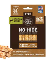 Earth Animal No Hide Stix venison, petit chien, paquet 40 friandises.