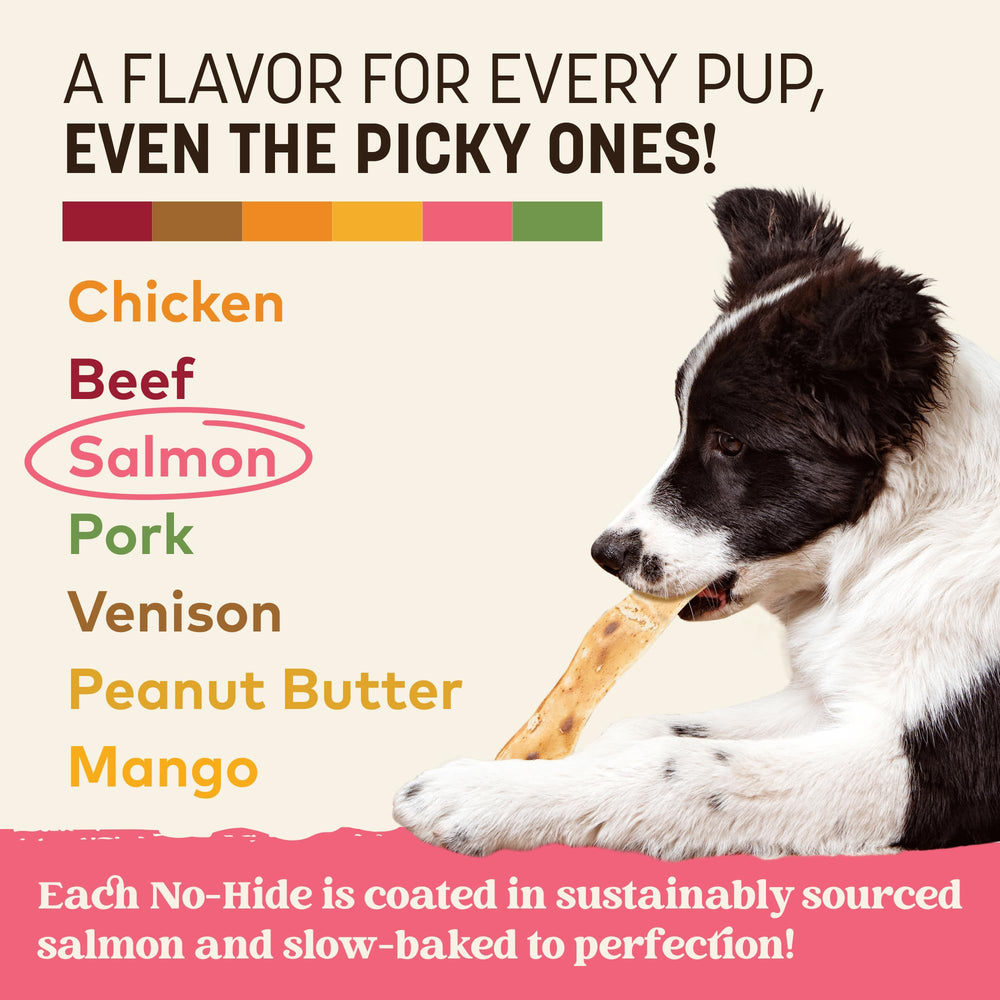 Earth Animal No Hide Strips saumon – sécurité et supervision recommandées lors de la mastication.