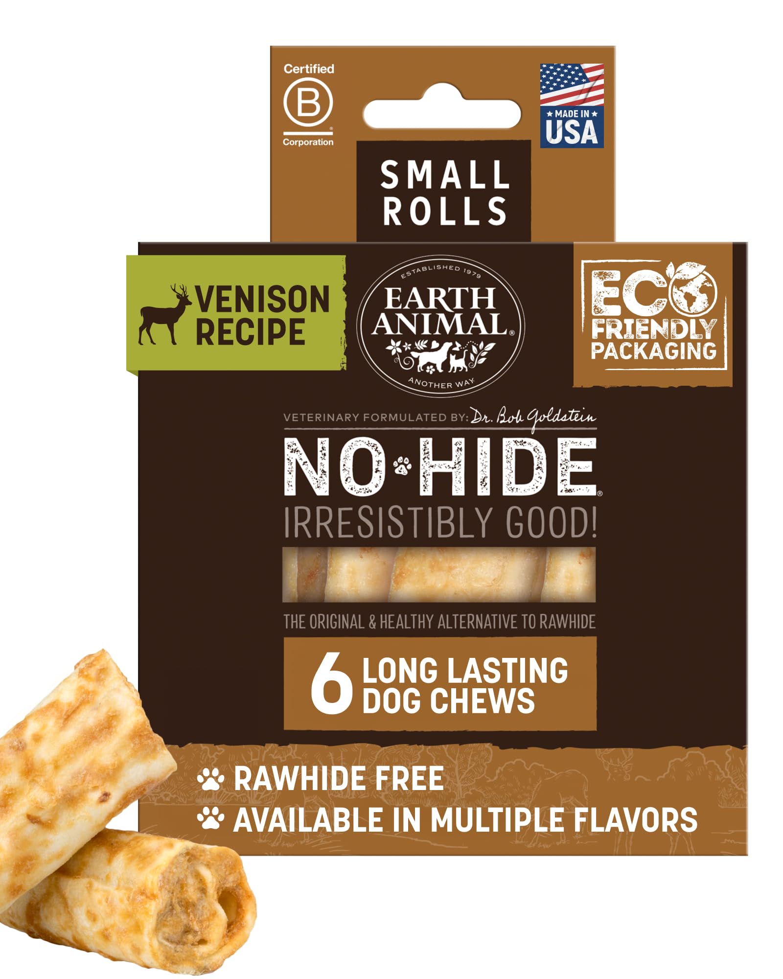 Earth Animal Rouleaux venaison naturels-petits : friandise durable pour petits chiens.