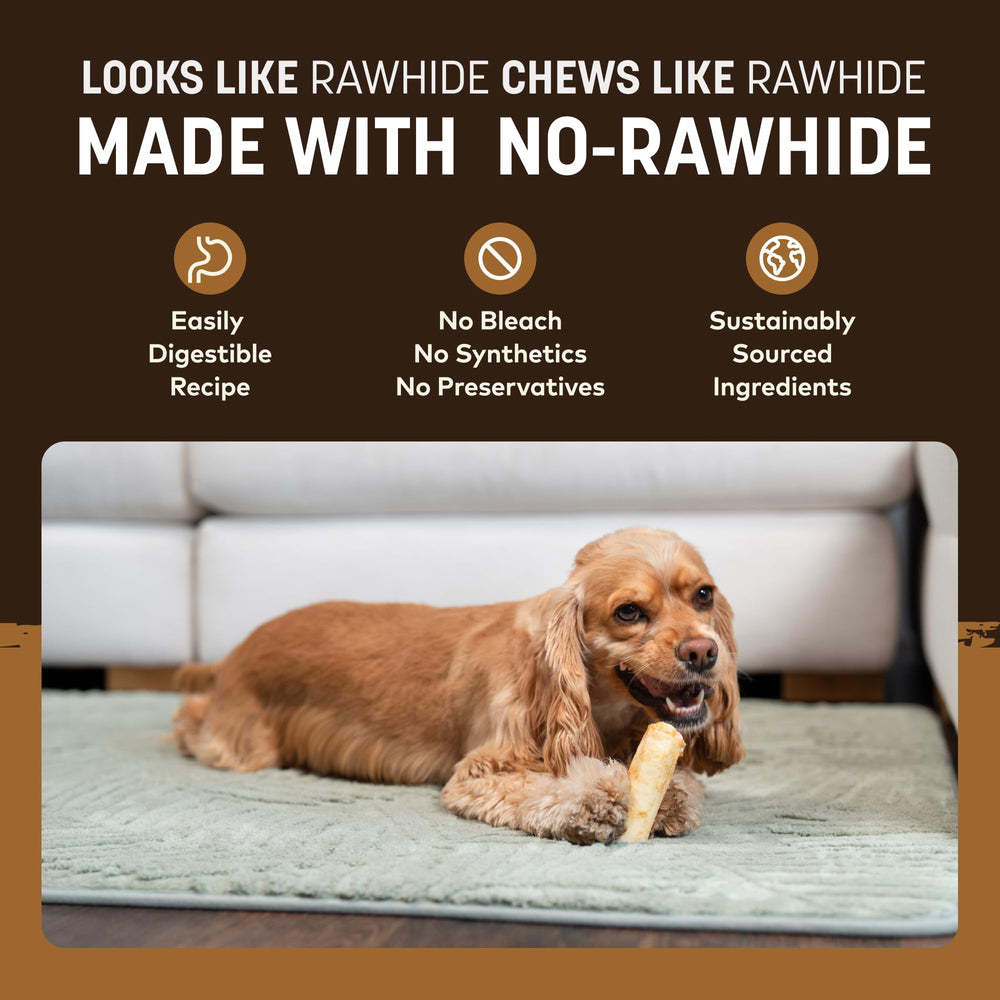 Premier plan: friandises sans cuir Earth Animal, facile à mâcher pour petits chiens.