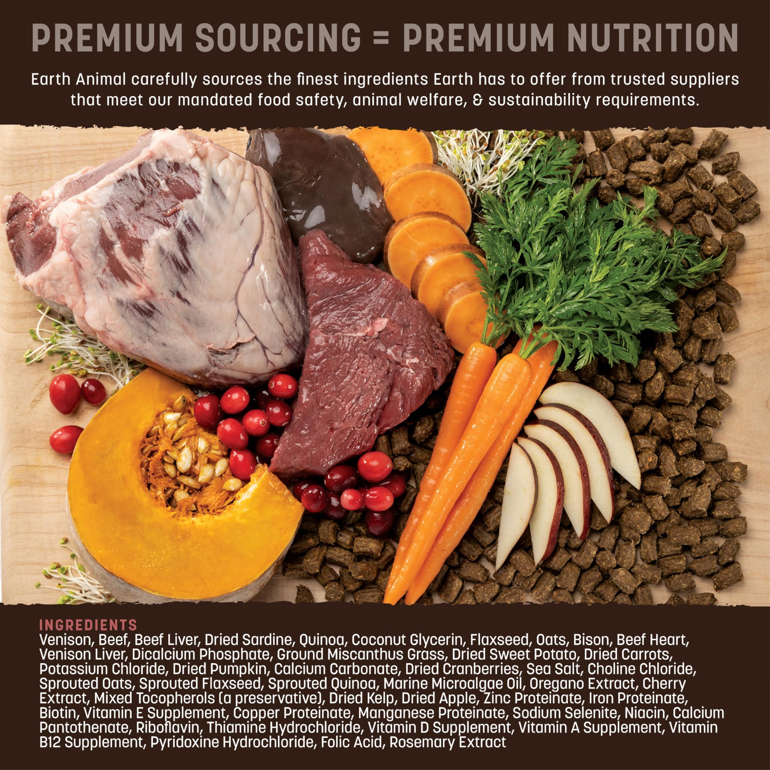 Earth Animal Wisdom - ingrédients premium et protéines durables pour un repas équilibré.