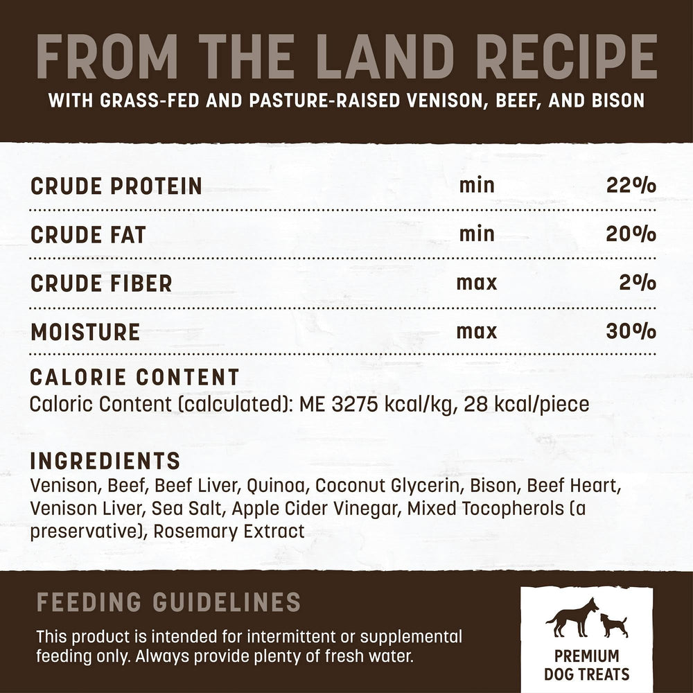 Earth Animal Wisdom jerky venaison foie: mélange protéiné gourmet pour chien.