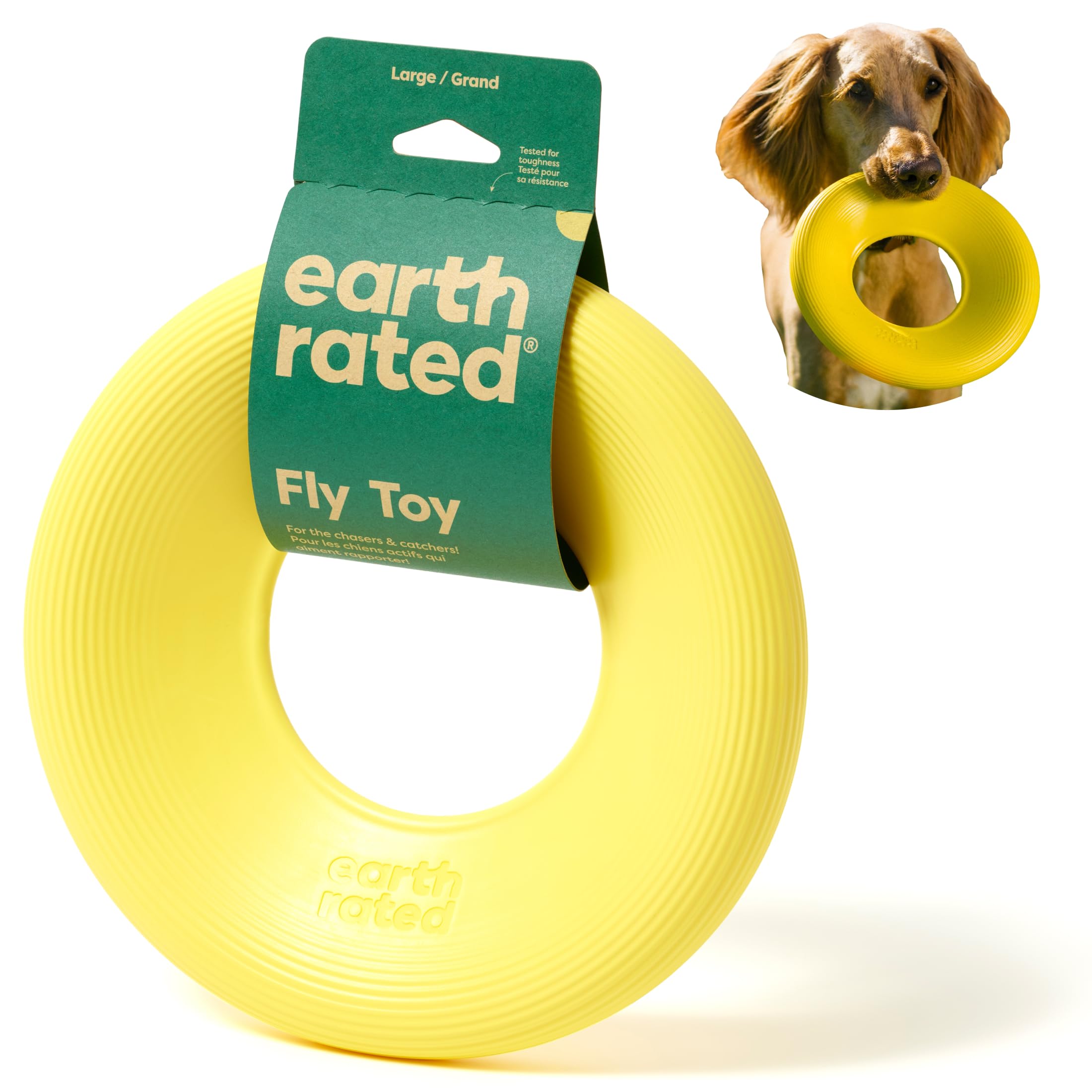 Earth Rated Disque Volant jaune, jouet sûr en TPE pour chiens et chiots lors des jeux de ramener