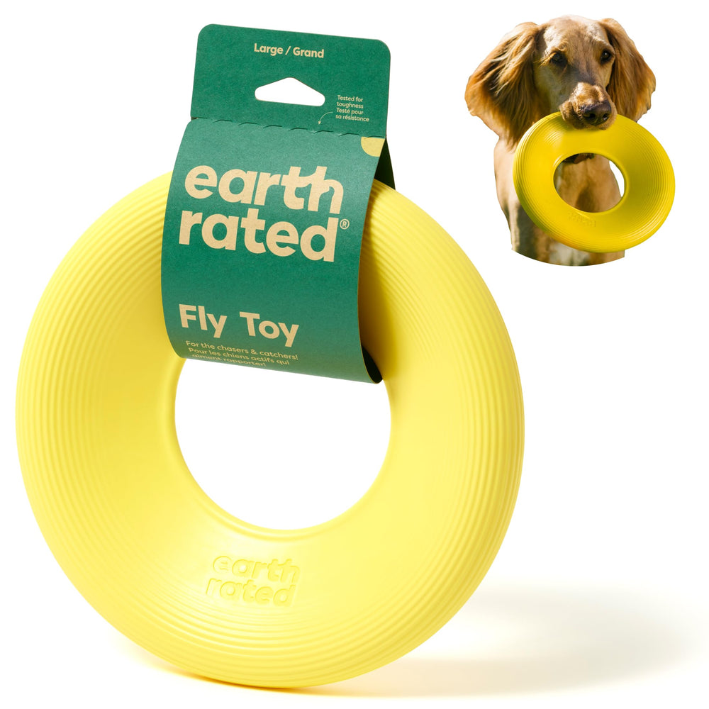 Earth Rated Disque Volant jaune, jouet sûr en TPE pour chiens et chiots lors des jeux de ramener