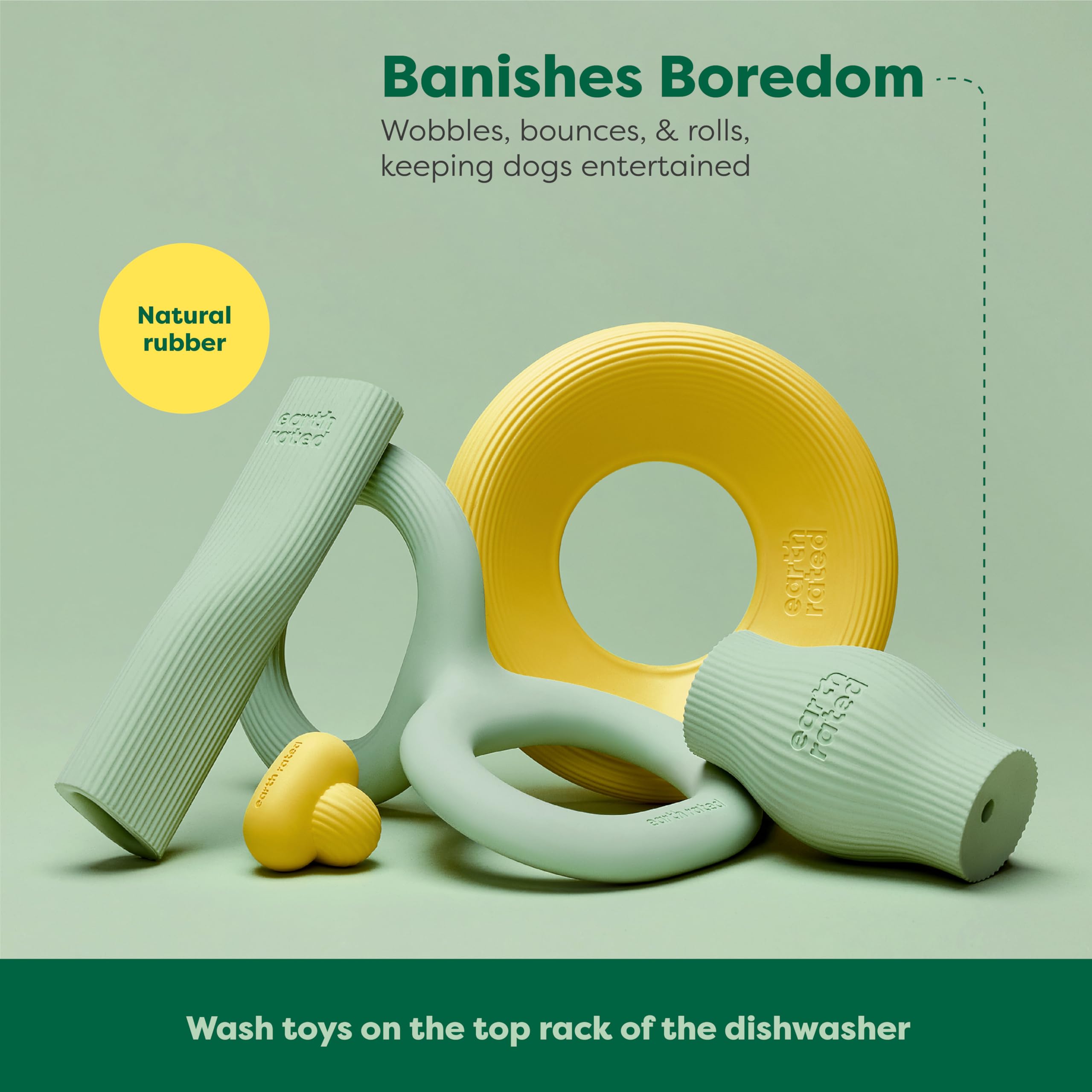 Earth Rated – Petit chien vert, dimensions adaptées pour le jeu interactif.