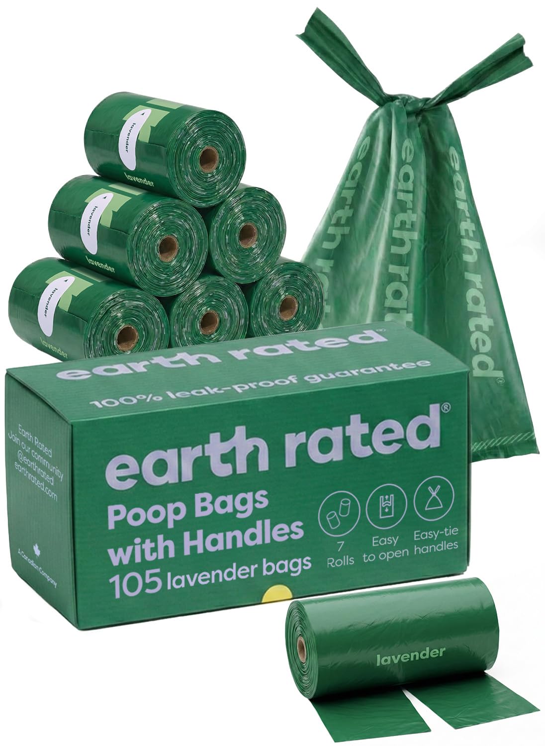 Earth Rated sacs-crottes avec manches et ouverture extra-large facilitant la collecte.