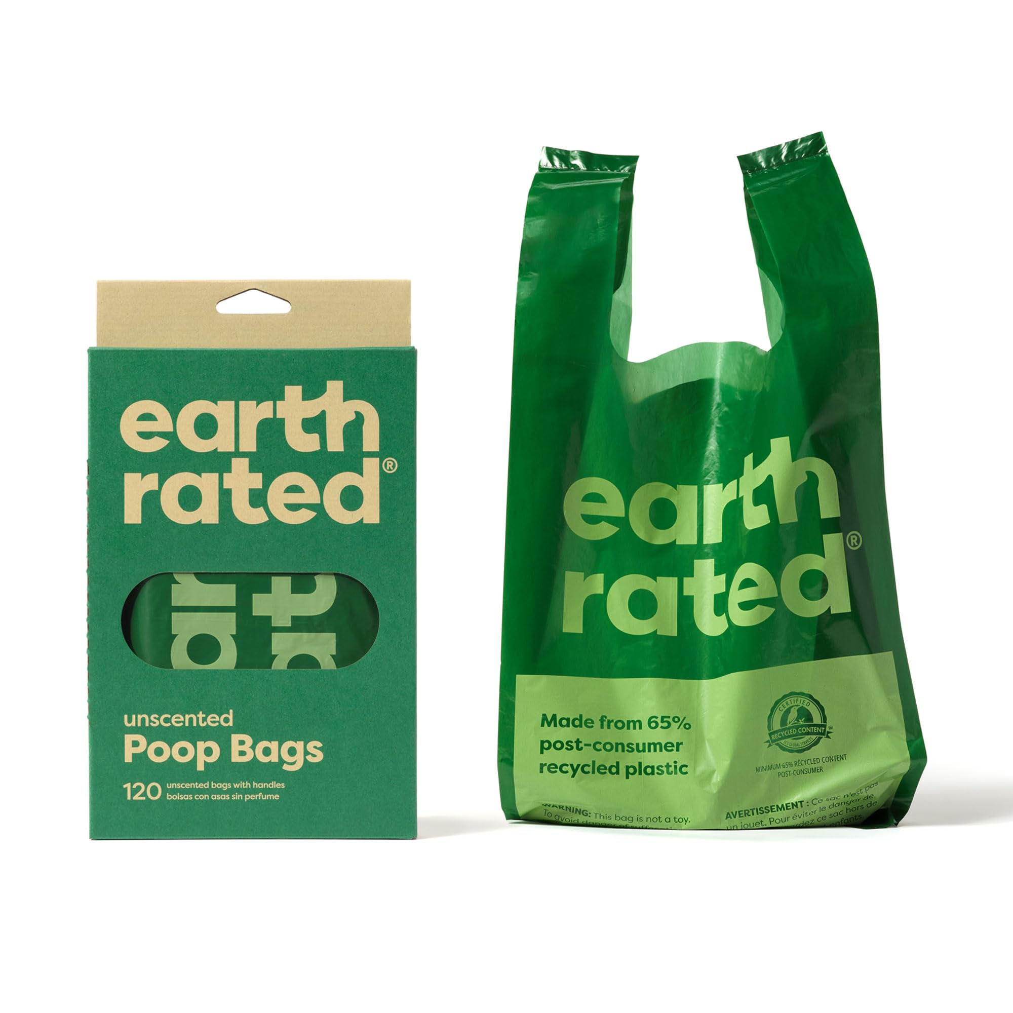 Earth Rated sacs à crottes pour chiens avec anses extra-larges, faciles à nouer.