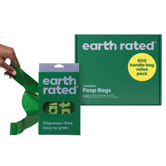 Earth Rated : sacs à déjections pour chien avec poignées et parfum lavande, emballage pratique.