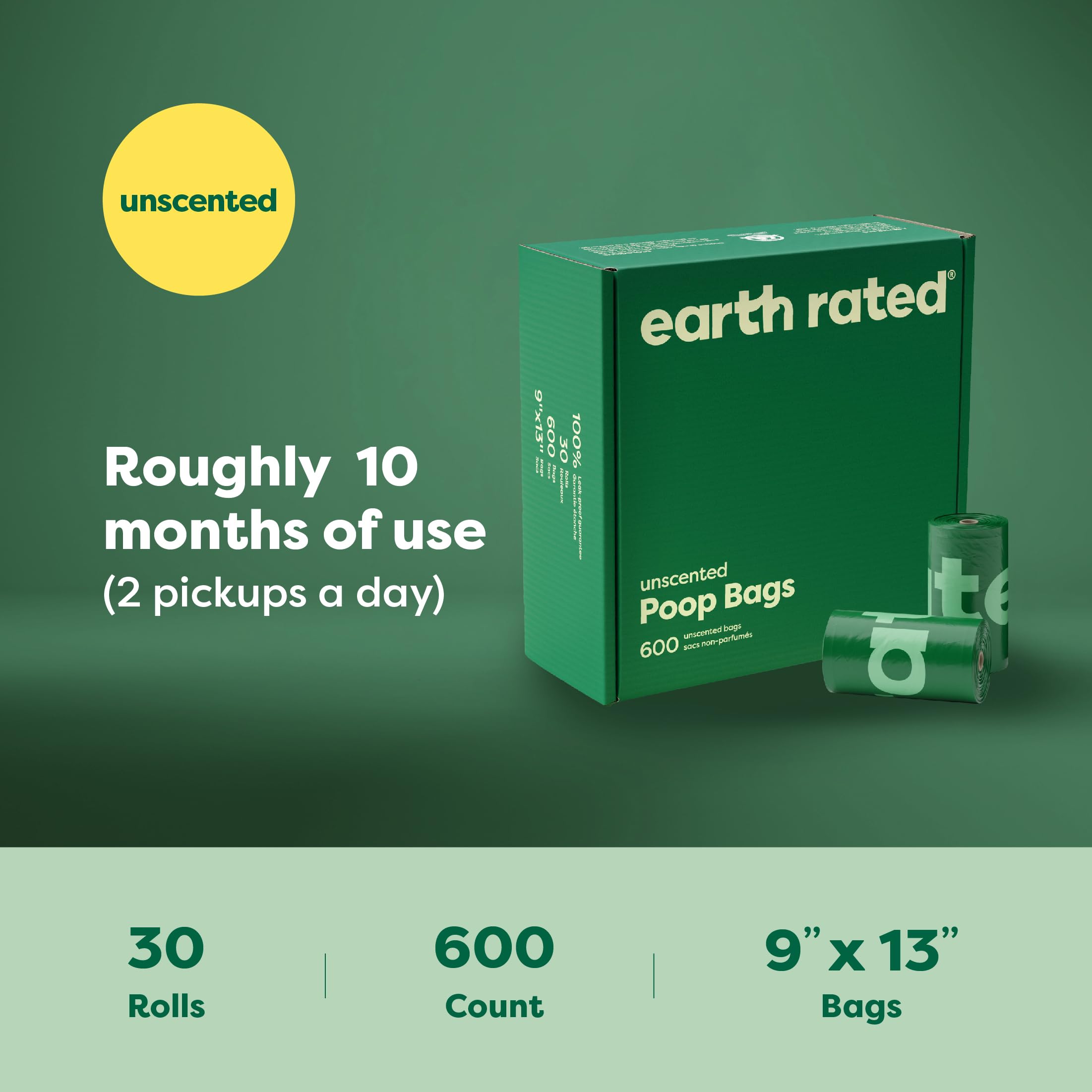 Earth Rated sacs-poubelle chien sans parfum: emballage simple et respectueux des promenades.