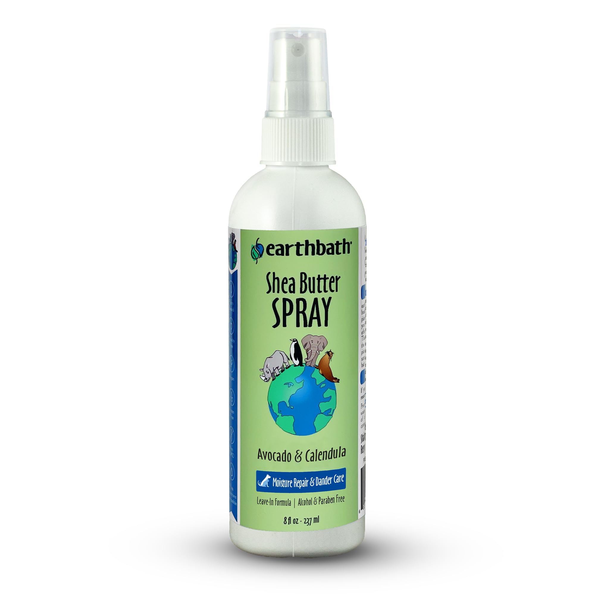 earthbath pulvérisateur au beurre de karité, flacon visible et hydratant pour le pelage