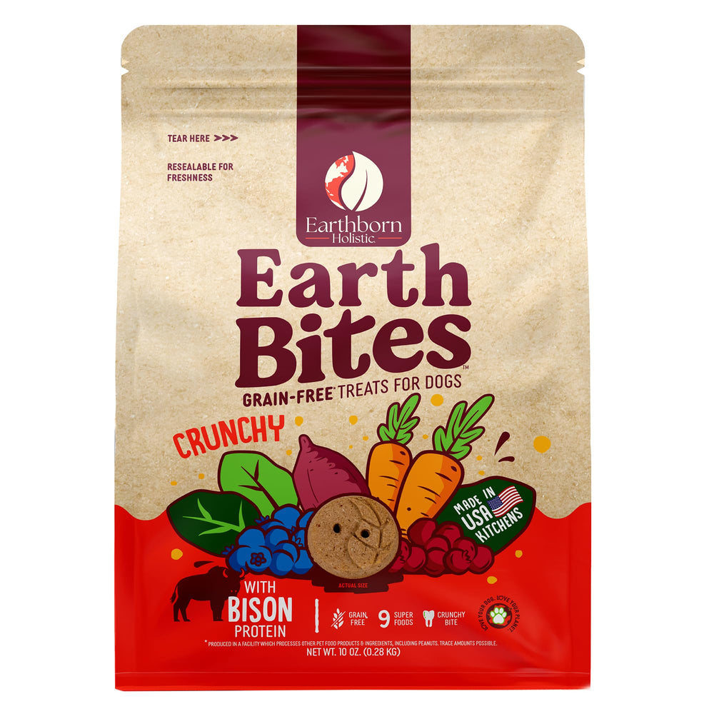 Earthborn Holistic EarthBites au bison, biscuit croustillant qui peut aider à réduire le tartre.