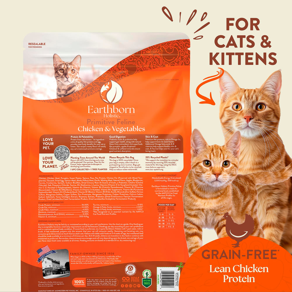 Earthborn Holistic Primitive Feline, sans cereales et sans gluten.