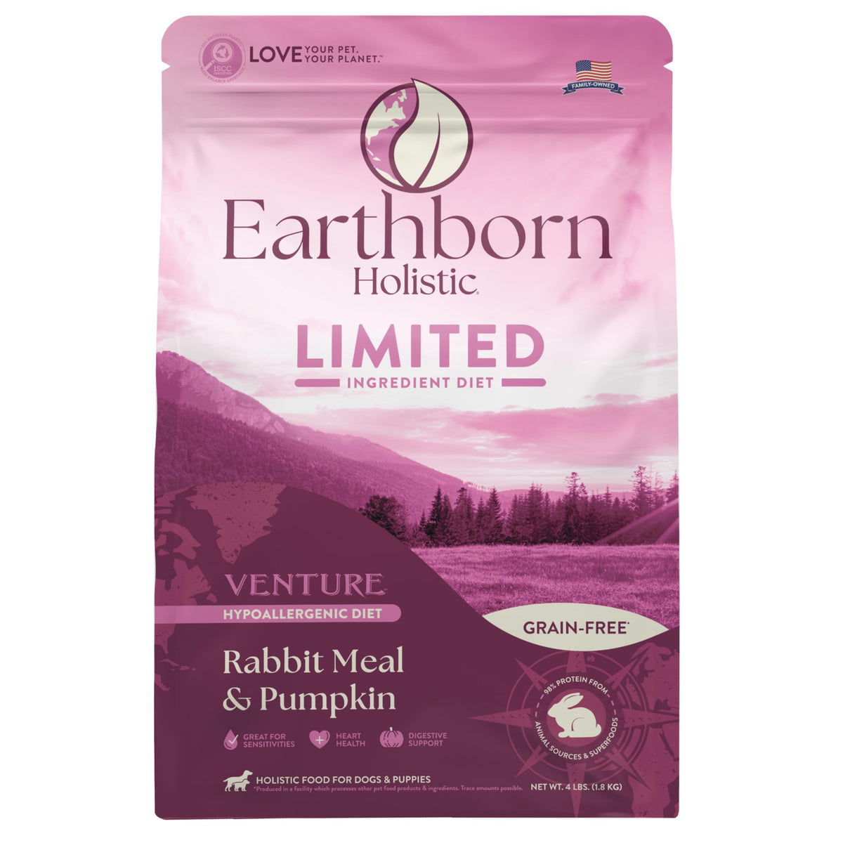 Earthborn Venture Rabbit Meal, sac d aliments, repas pratique pour chiens sensibles
