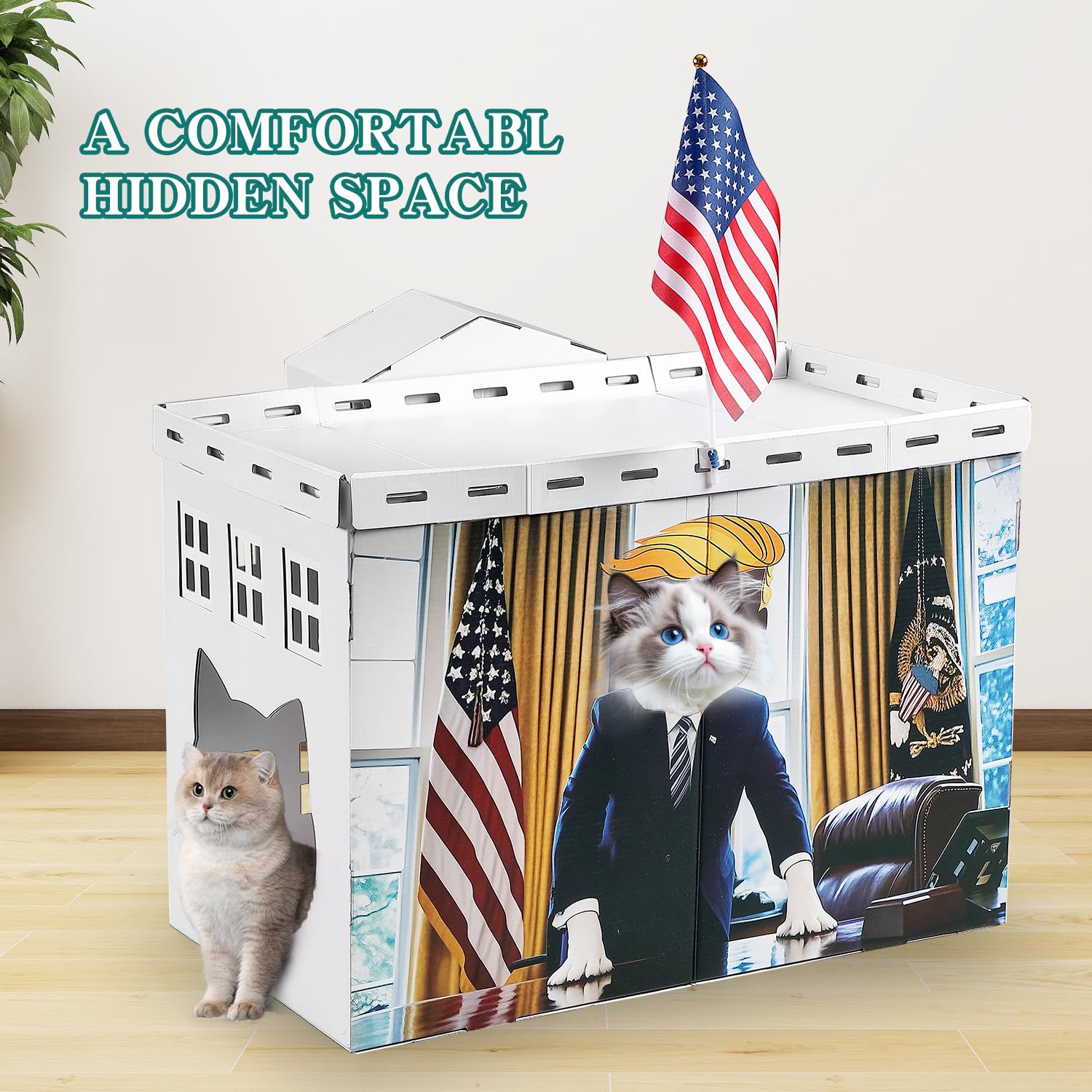 EARTHSON Conception élégante, maison chat carton blanc adaptable à votre déco.