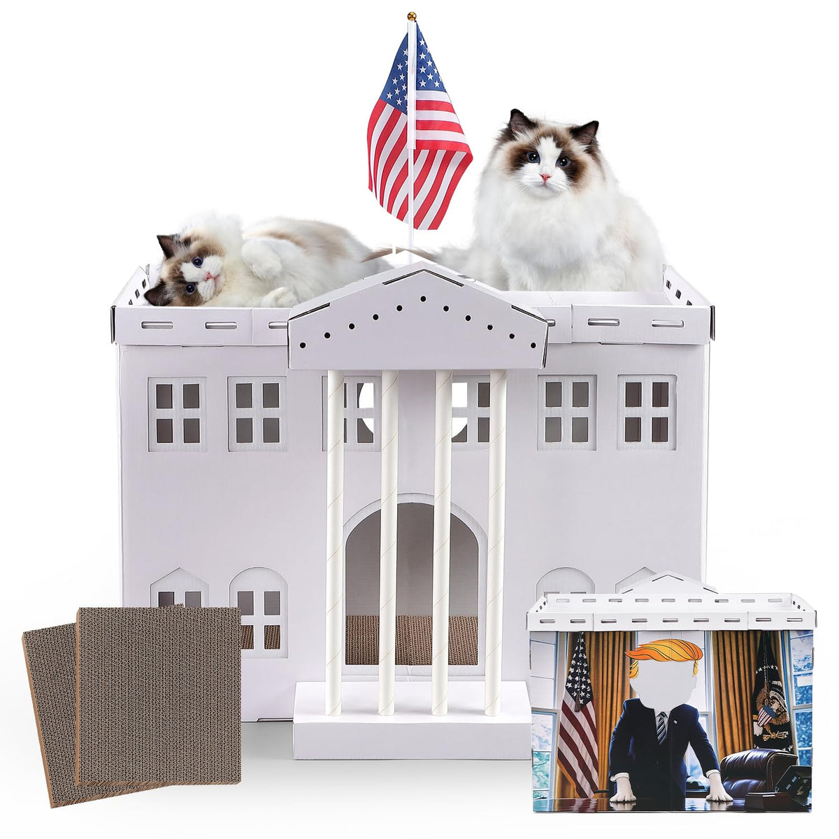 EARTHSON Maison chat carton blanc à l'extérieur, refuge élégant et sûr.