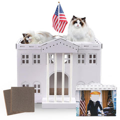 EARTHSON Maison chat carton blanc à l'extérieur, refuge élégant et sûr.