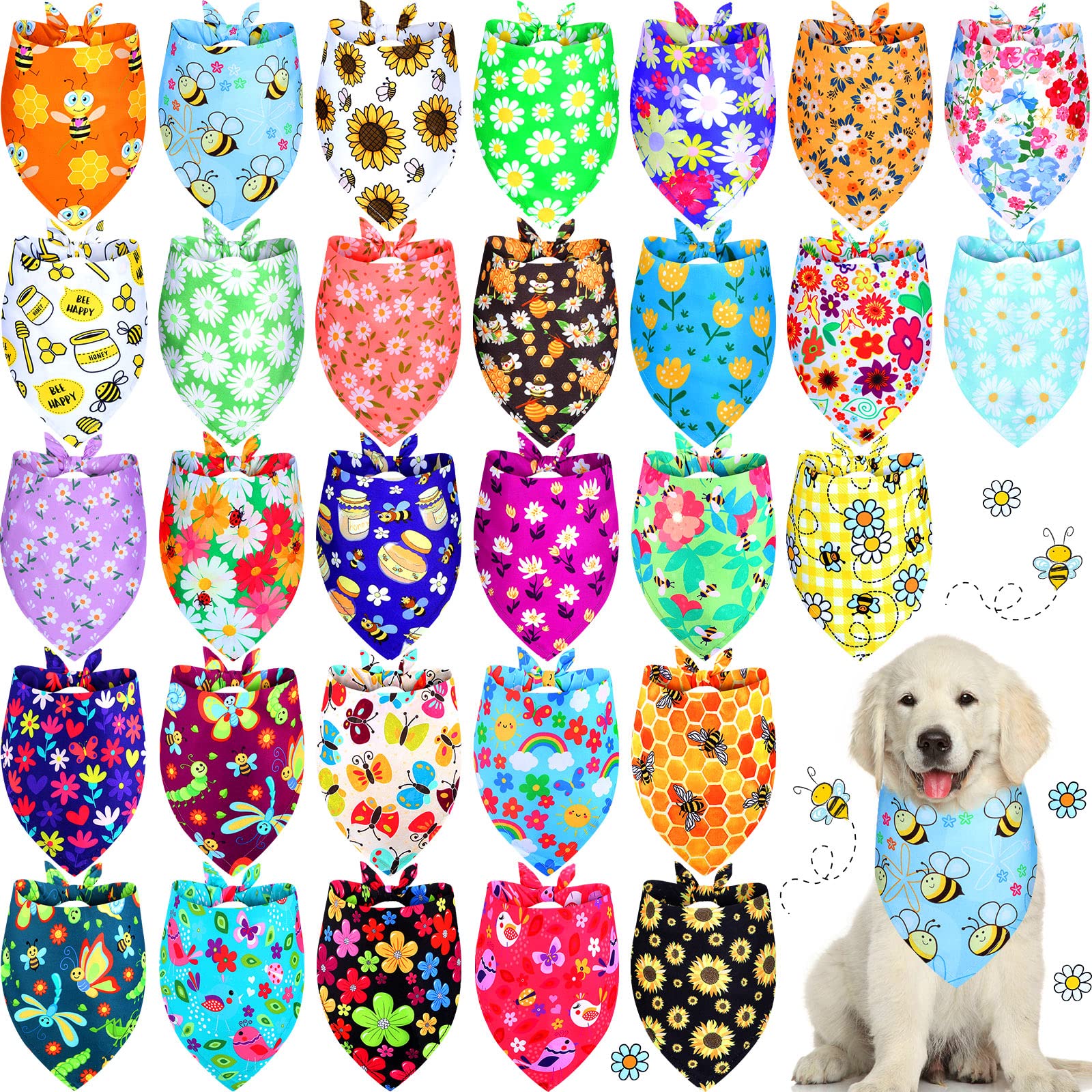 Bandana Eccliy printemps pour chien avec fleurs, look coloré.