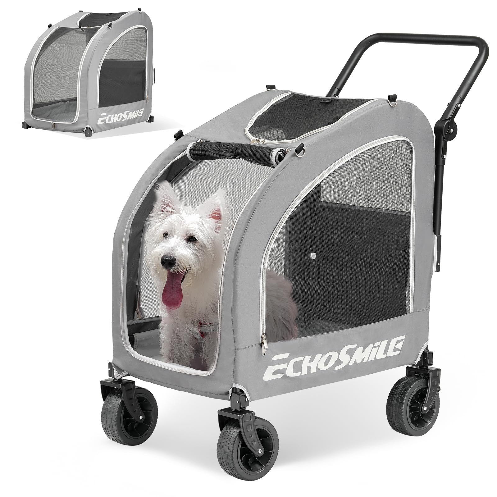 EchoSmile Poussette pour animaux avec compartiment spacieux et ventilation pour le confort.