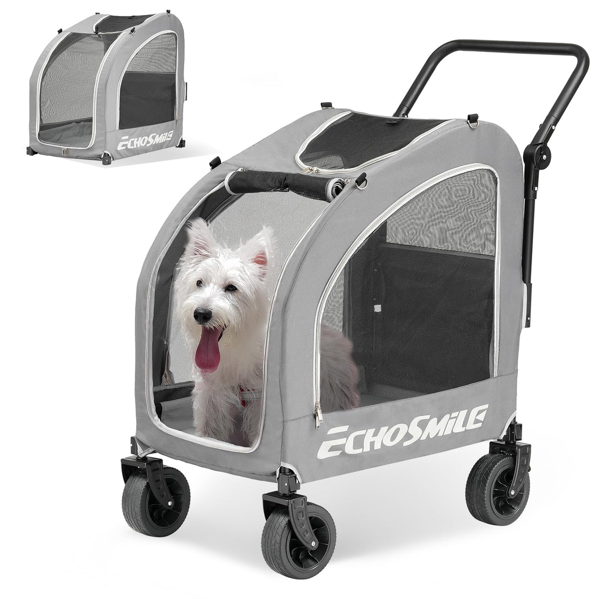 EchoSmile Poussette pour animaux avec compartiment spacieux et ventilation pour le confort.